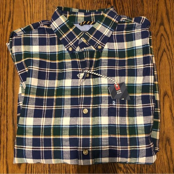 IZOD Men’s Blue Green Plaid Long Sleeve Button Down Shirt Sz MEDIUM NWT - Picture 1 of 6